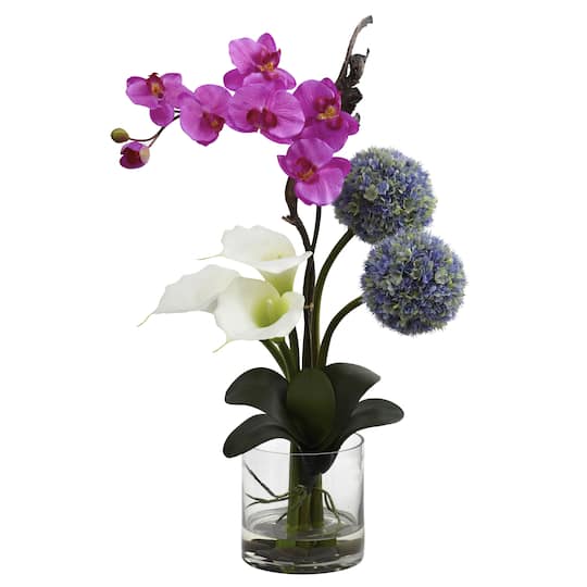 2ft. Calla Lily, Orchid & Ball Flower Arrangement in Glass Vase